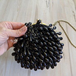 Vintage Black‎ La Regale Coin Purse Beaded Fringe F